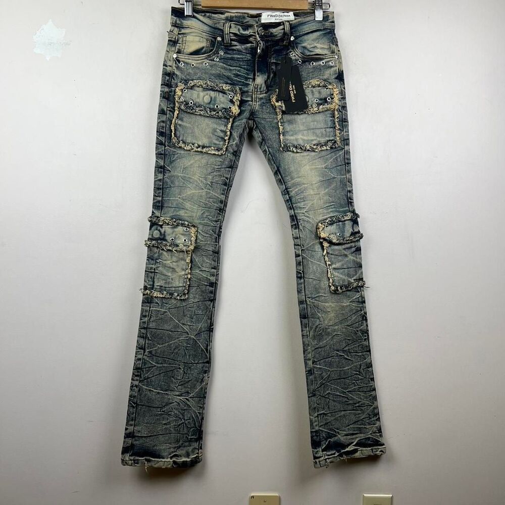 NWT FWRD Boys Denim Distressed Skinny Jeans Unique Design and Pockets Size 18